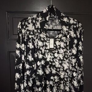 Tolani Collection Vivian Dress Size L Black / White Floral Maxi Pockets - New